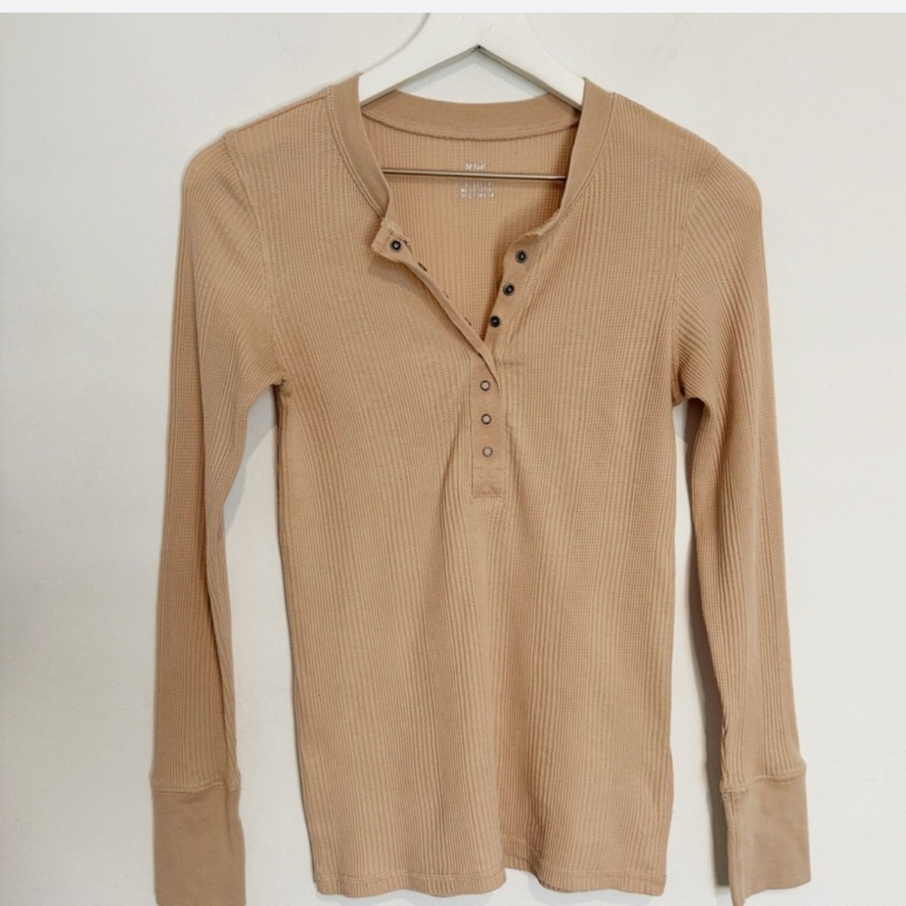 Aerie Beige Long Sleeve Henley Top